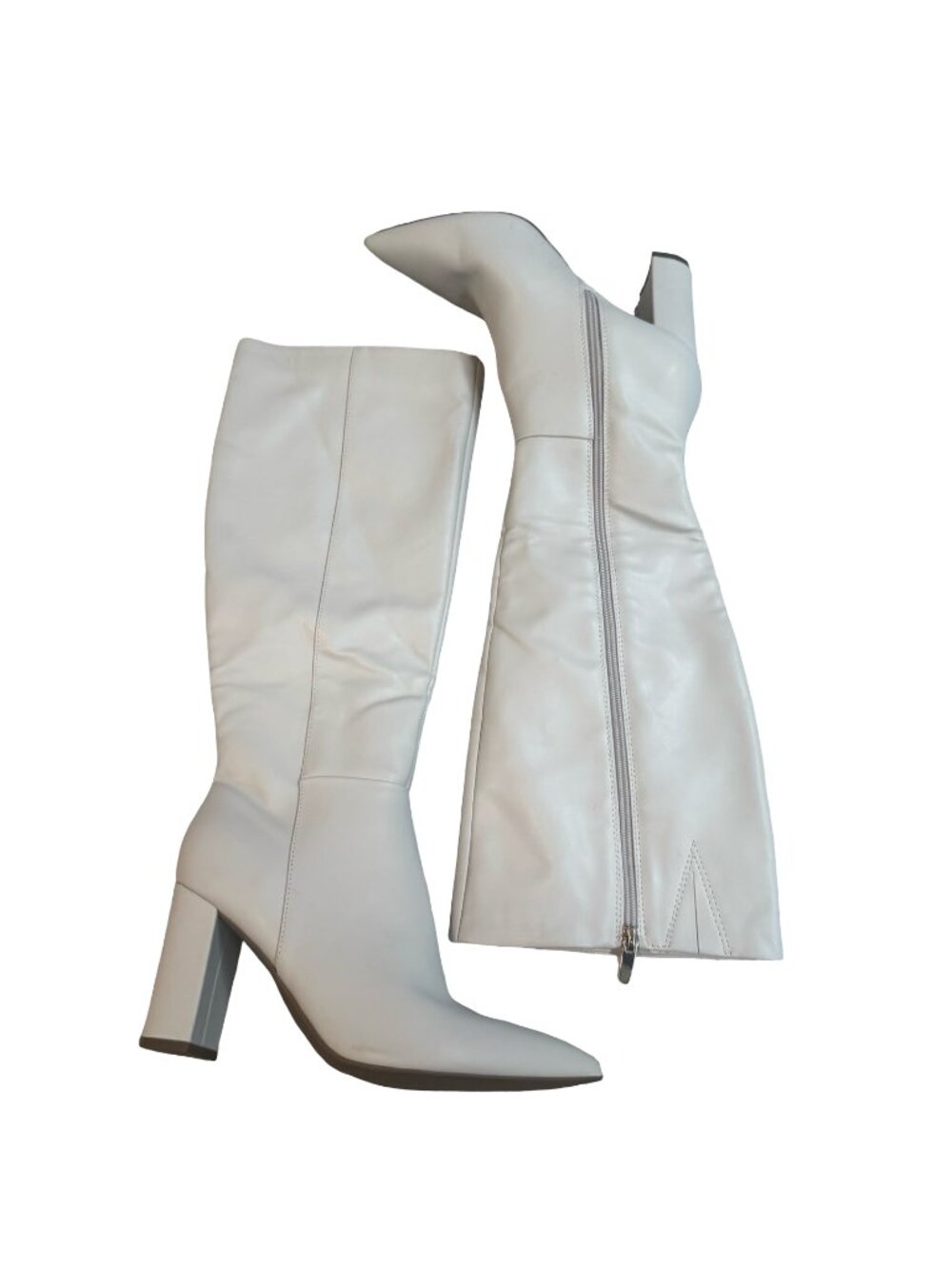 Marc Fisher White Leather Pointed Toe Tall Boots 8M